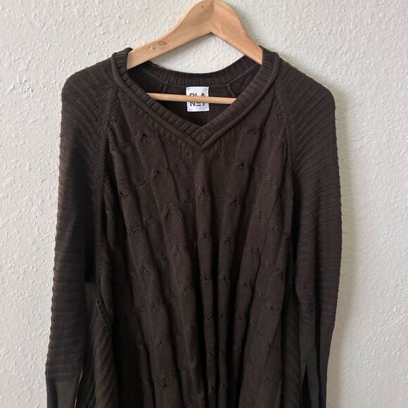 Planet Brown Cable Knit Oversized Tunic Sweater One Size Pima Cotton Tencel - Picture 4 of 6